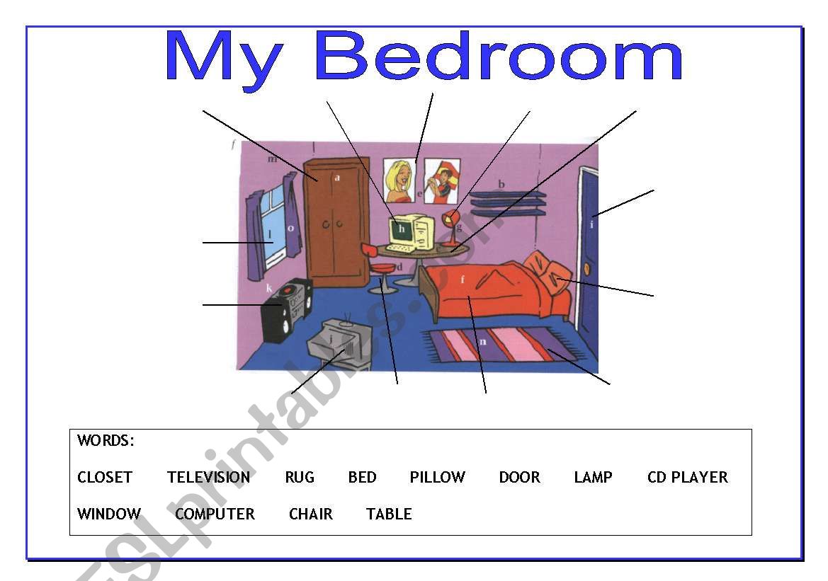 English Worksheets Objects In A Bedroom