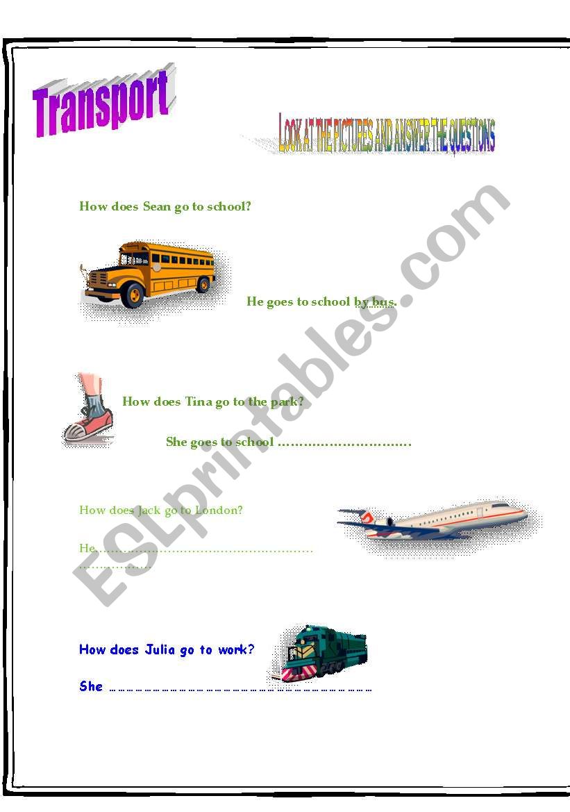transport and directions  worksheet