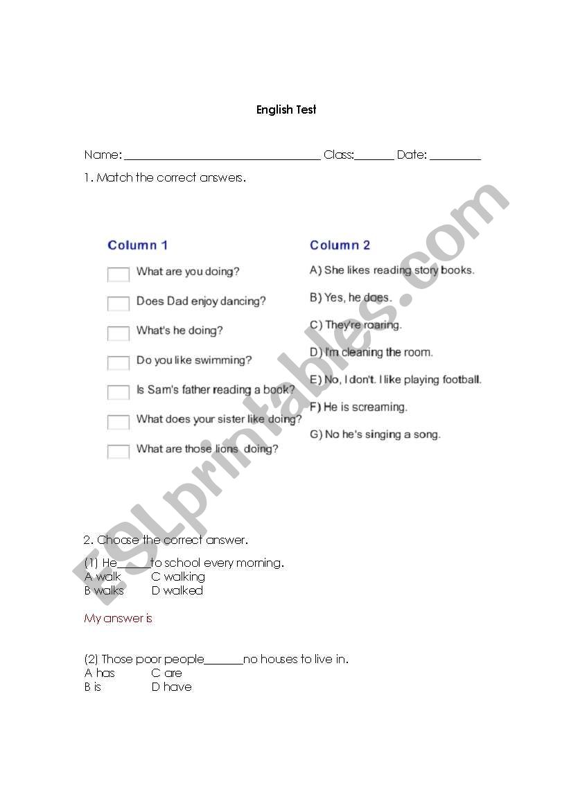 General English Test worksheet