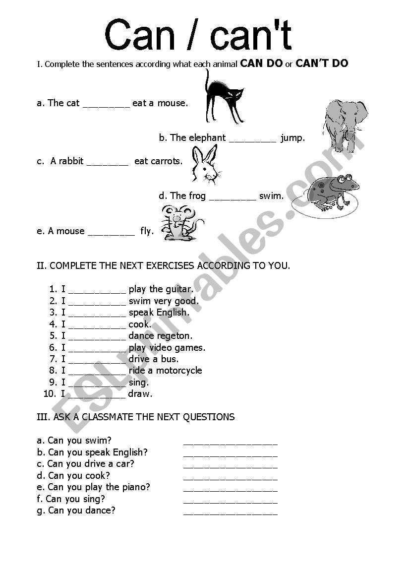 Can/Can´t - ESL worksheet by Tcher joe