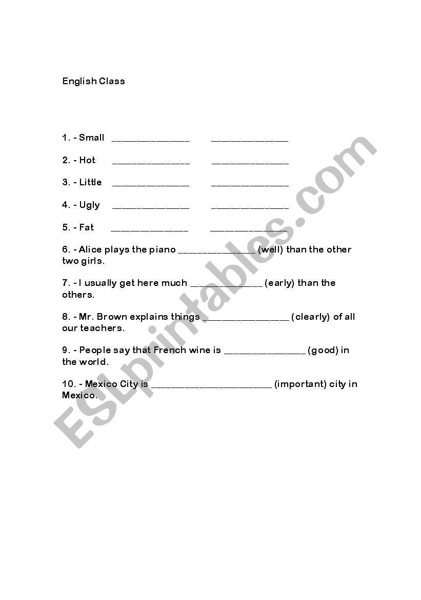 superlatives worksheet