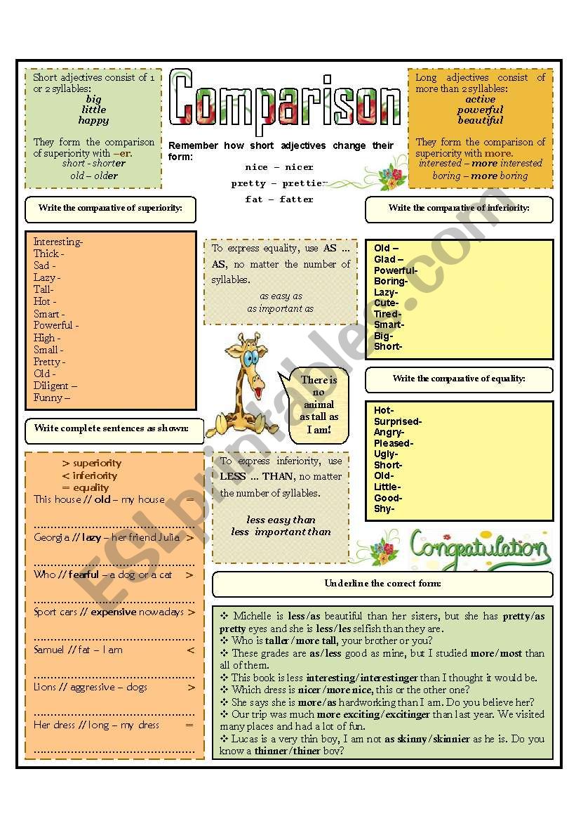 COMPARISON ESL Worksheet By Domnitza