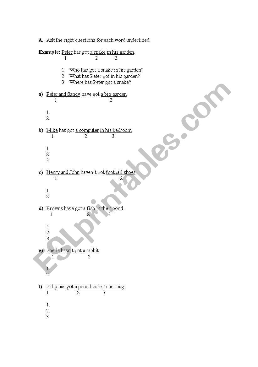 Have got / has got worksheet