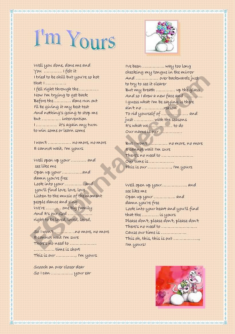 Im yours (Jason Mraz) worksheet