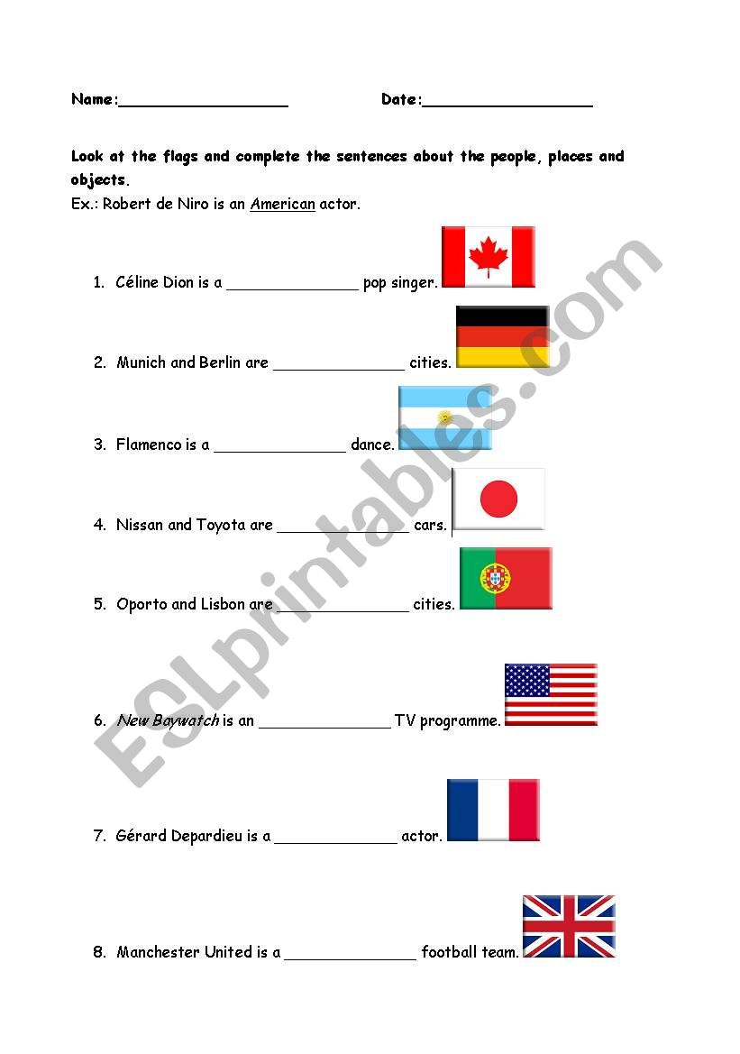 countries and nationalities exercises pdf