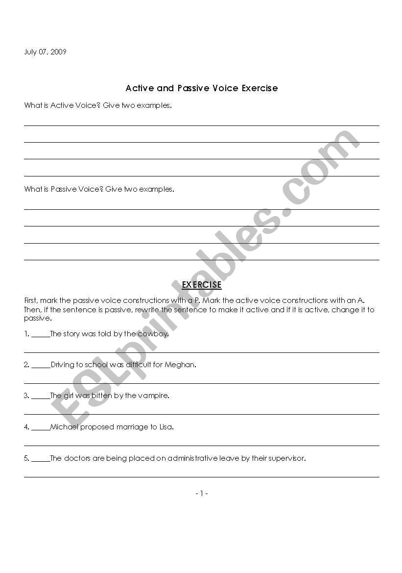 Active Passive Voice  worksheet