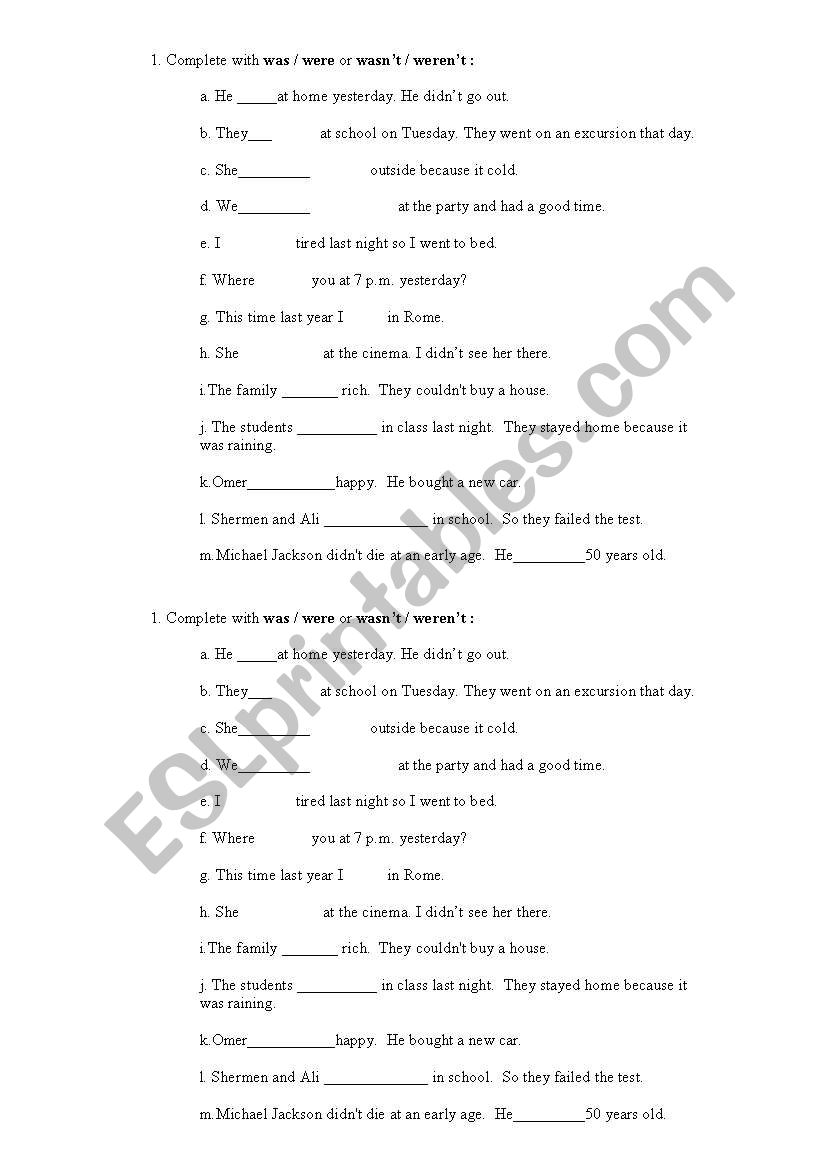 was/were/wasn´t/weren´t - ESL worksheet by englishexpert