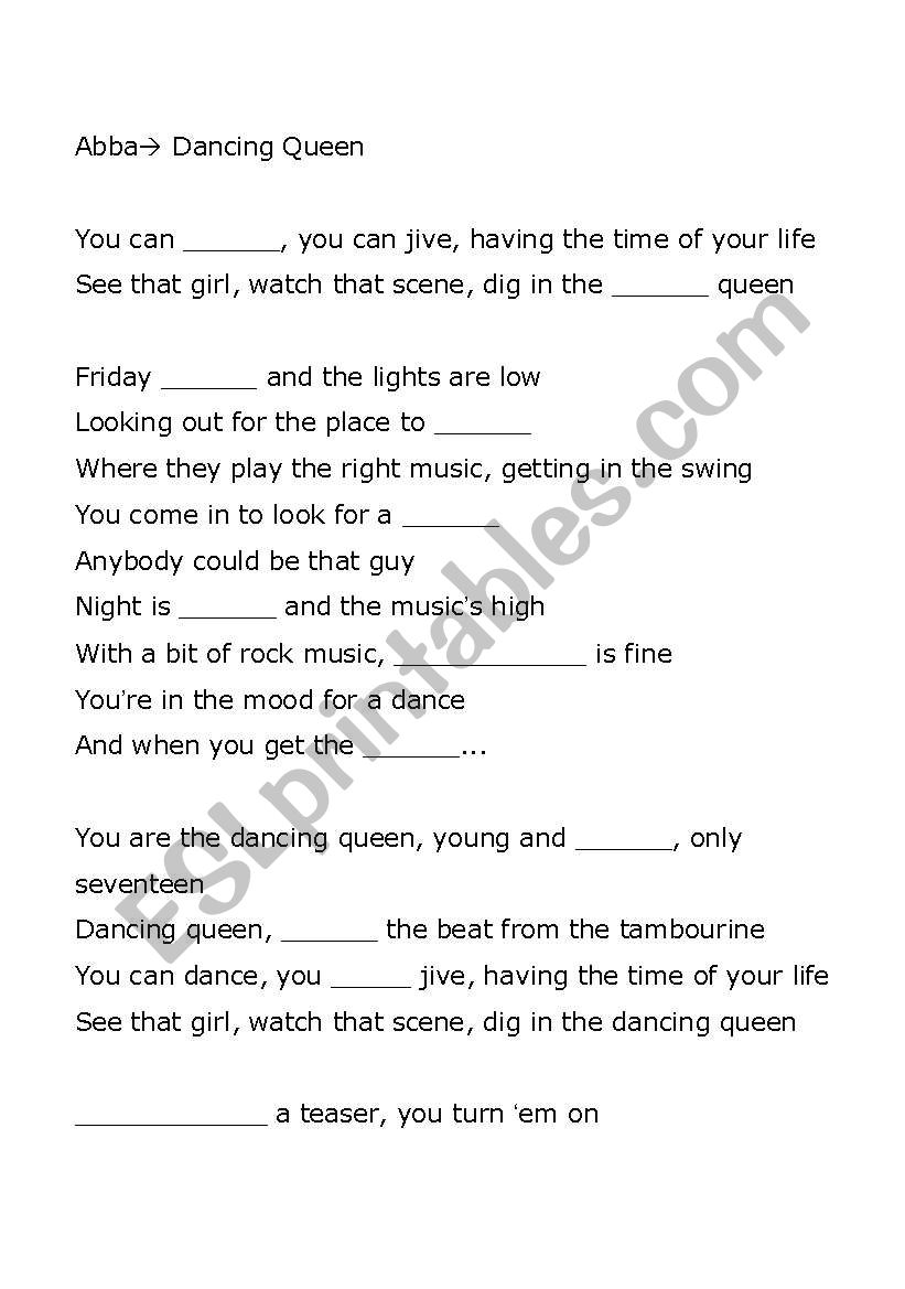 Abba- Dancing Queen Lyrics with some whited out