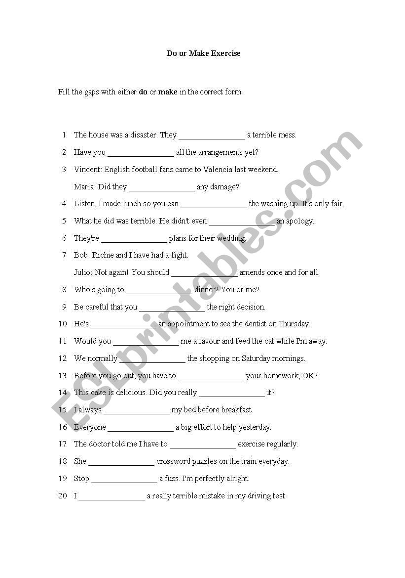 do and make exercises worksheet