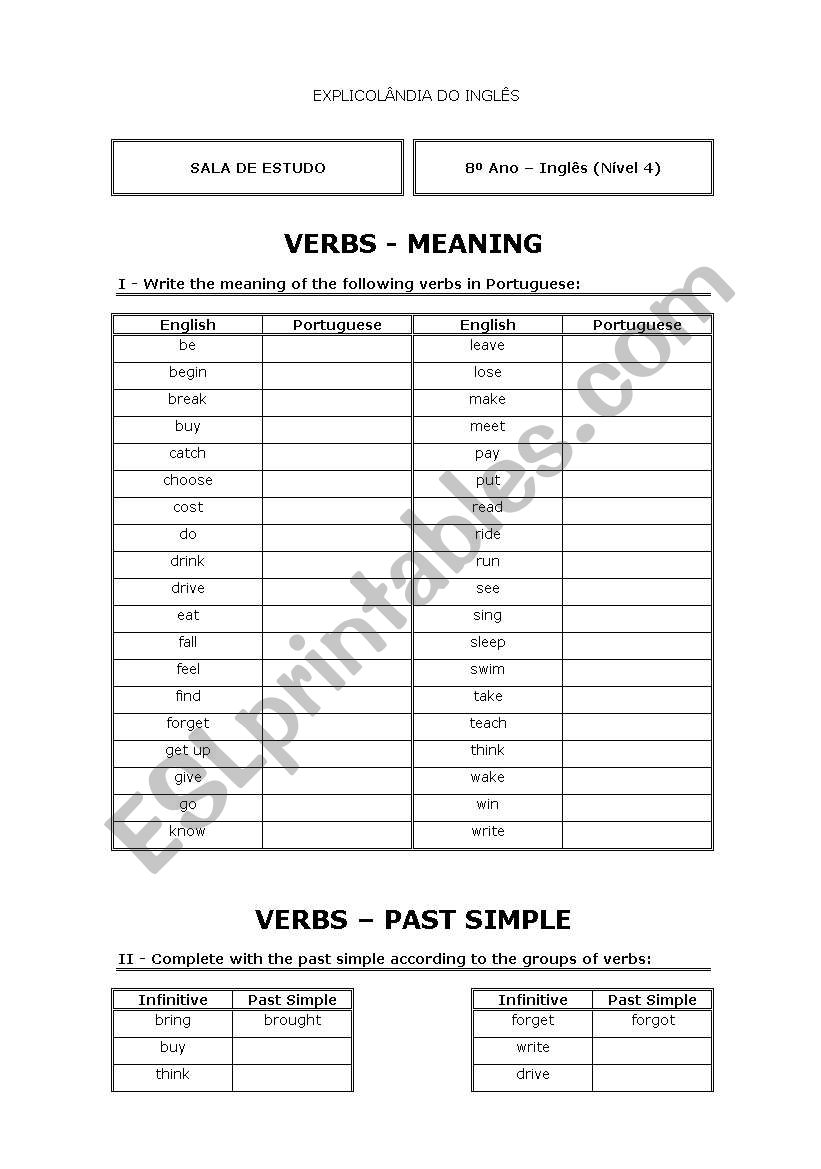 irregular verbs worksheet