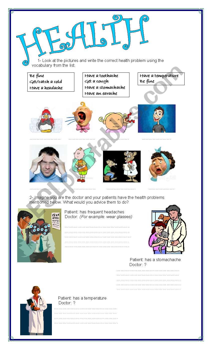 HEALTH PROBLEMS worksheet