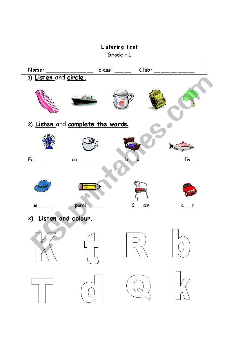 listening on vowels worksheet