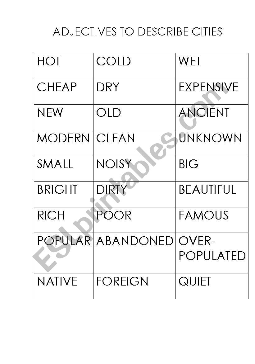 City_adjectives worksheet