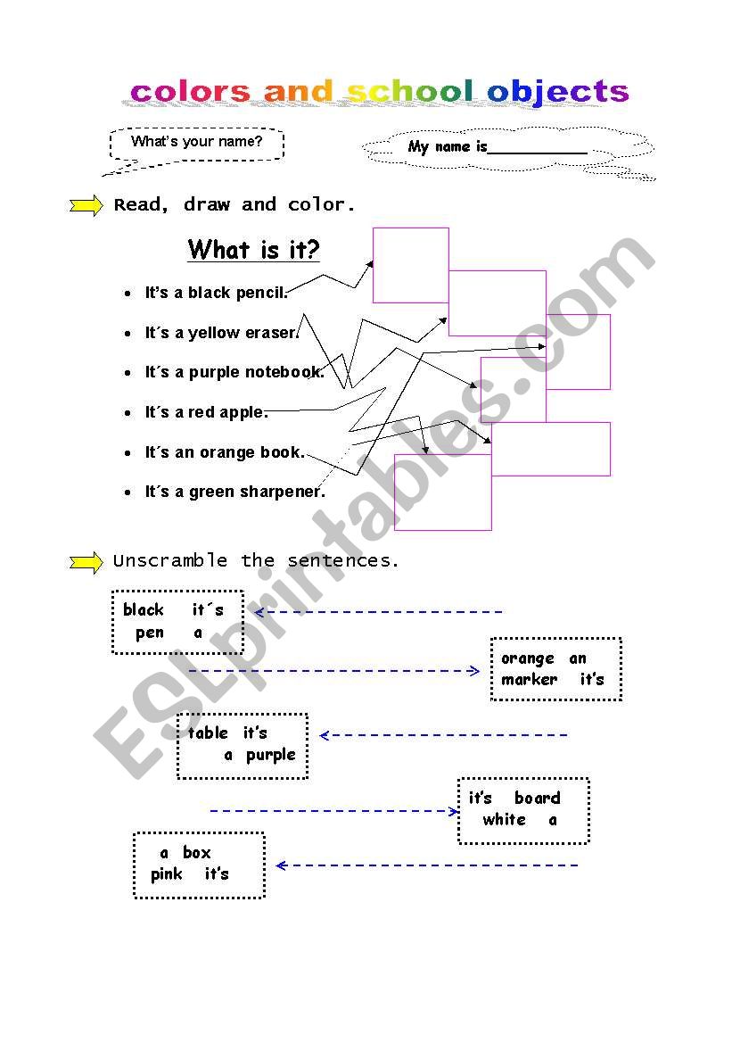 Colors and school objects worksheet
