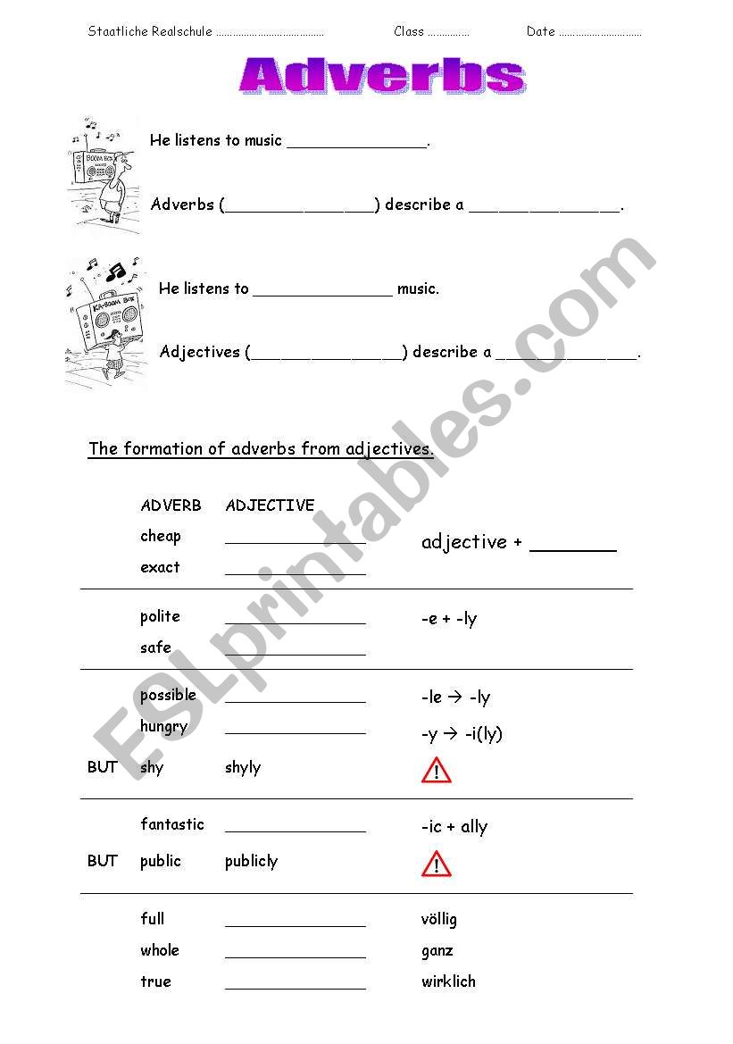 Adverbs worksheet