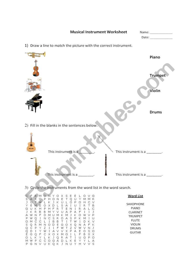 Musical Instruments Worksheet worksheet