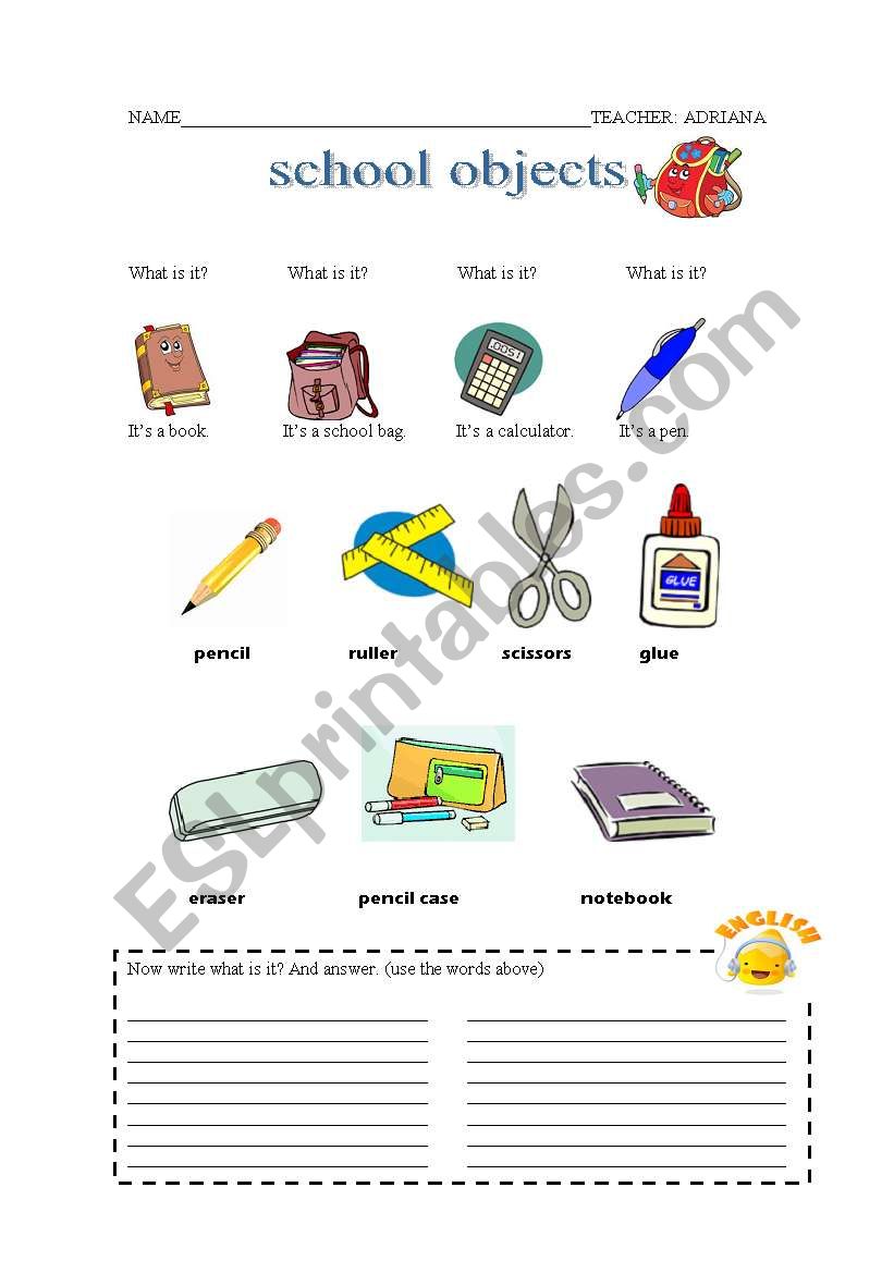 school objects worksheet