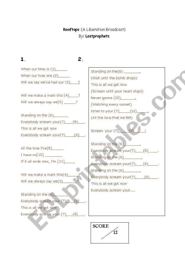 Rooftops worksheet