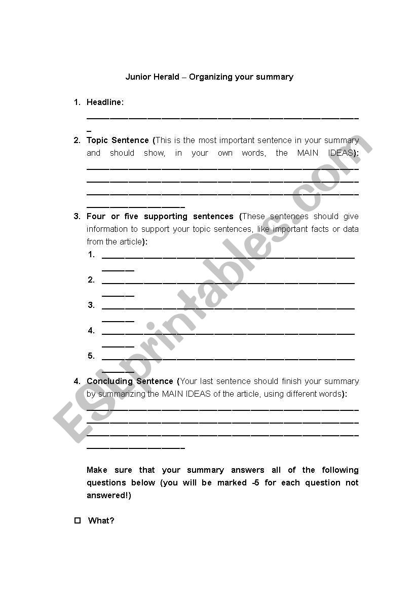 English Worksheets Organizing A Response To A Newspaper Article
