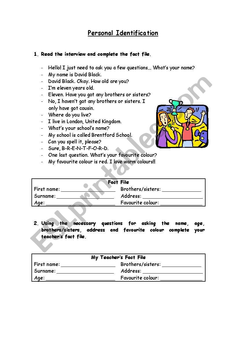 Personal Identification worksheet