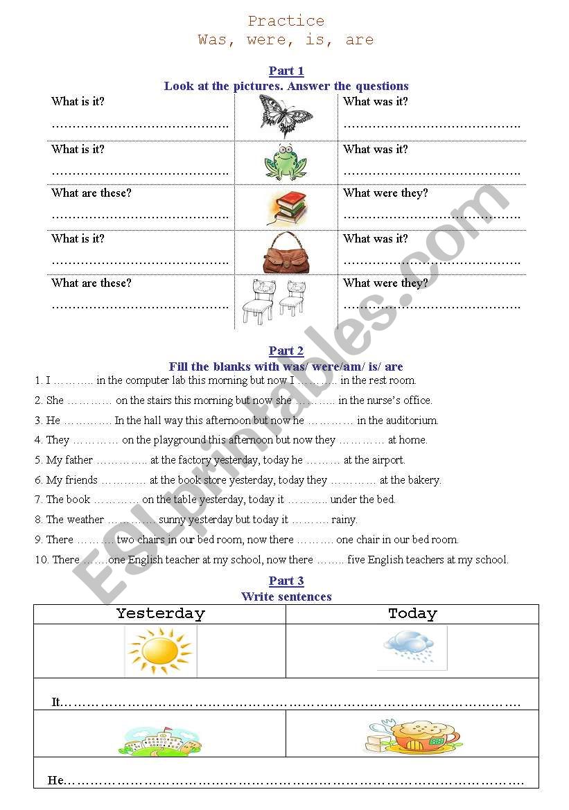 Was/ were/ is/ are worksheet