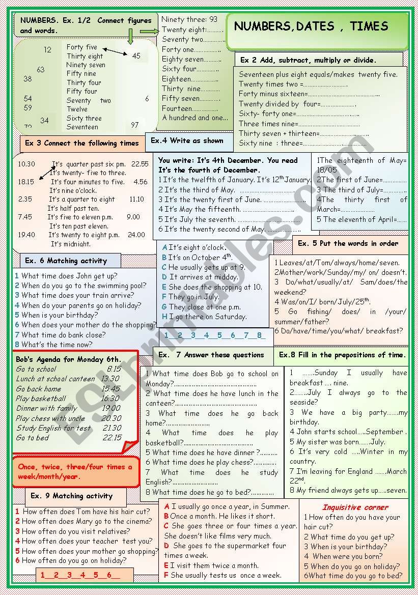 Numbers Dates And Times ESL Worksheet By Lilianarota