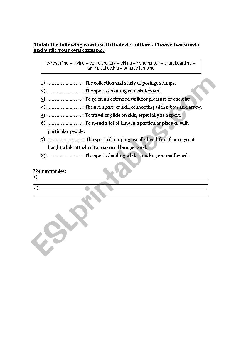 Leisure Activities worksheet