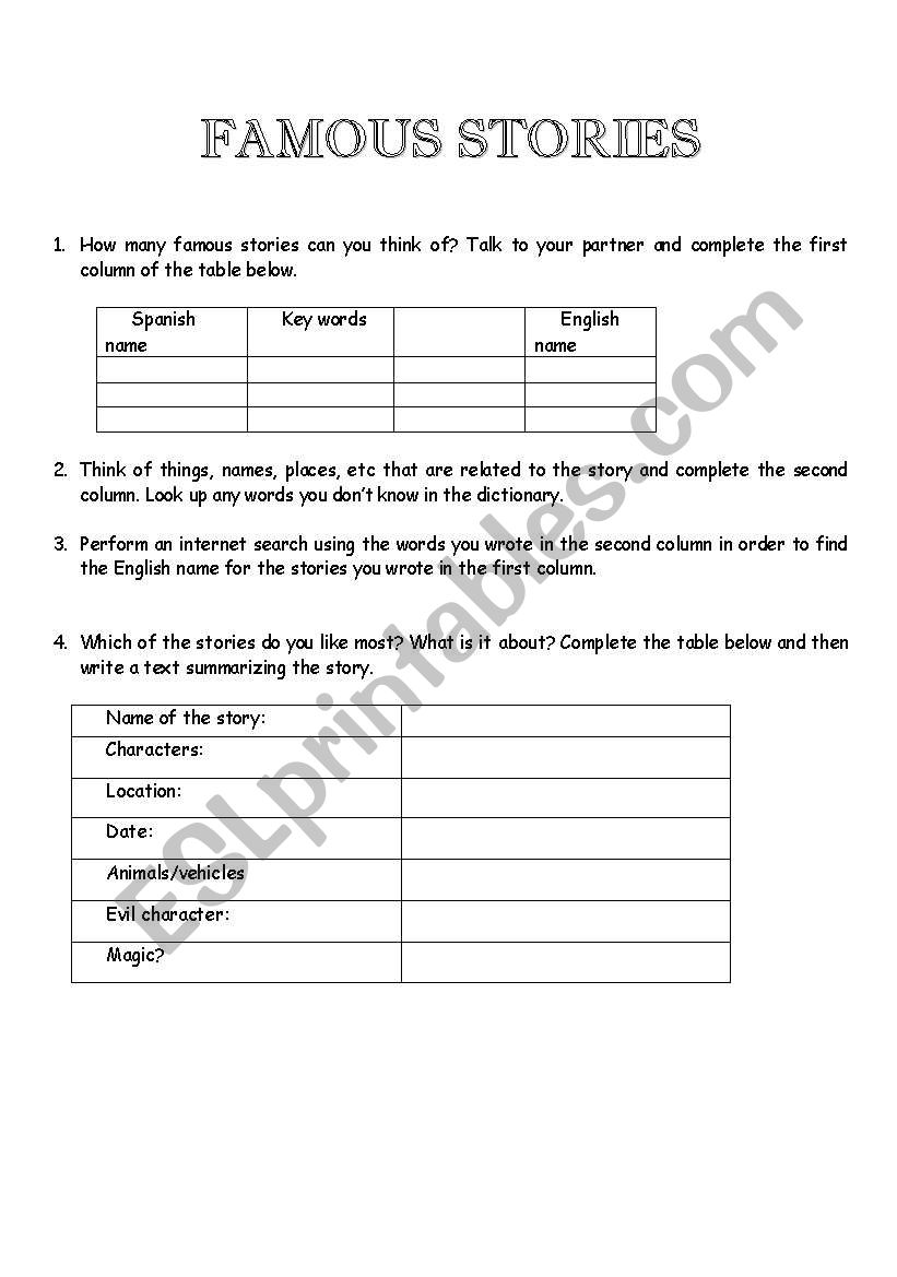 Famous Stories worksheet