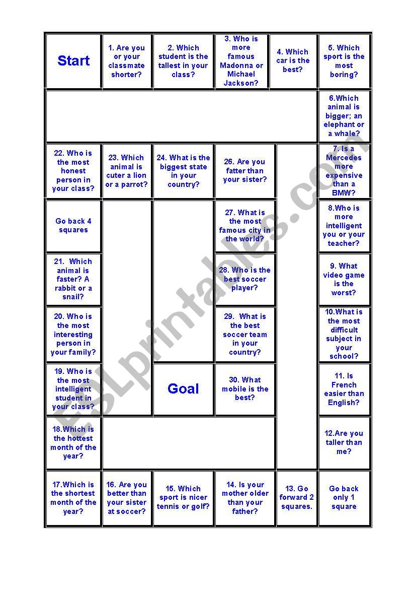 boardgame to practice comparative and superlative - ESL worksheet by ...