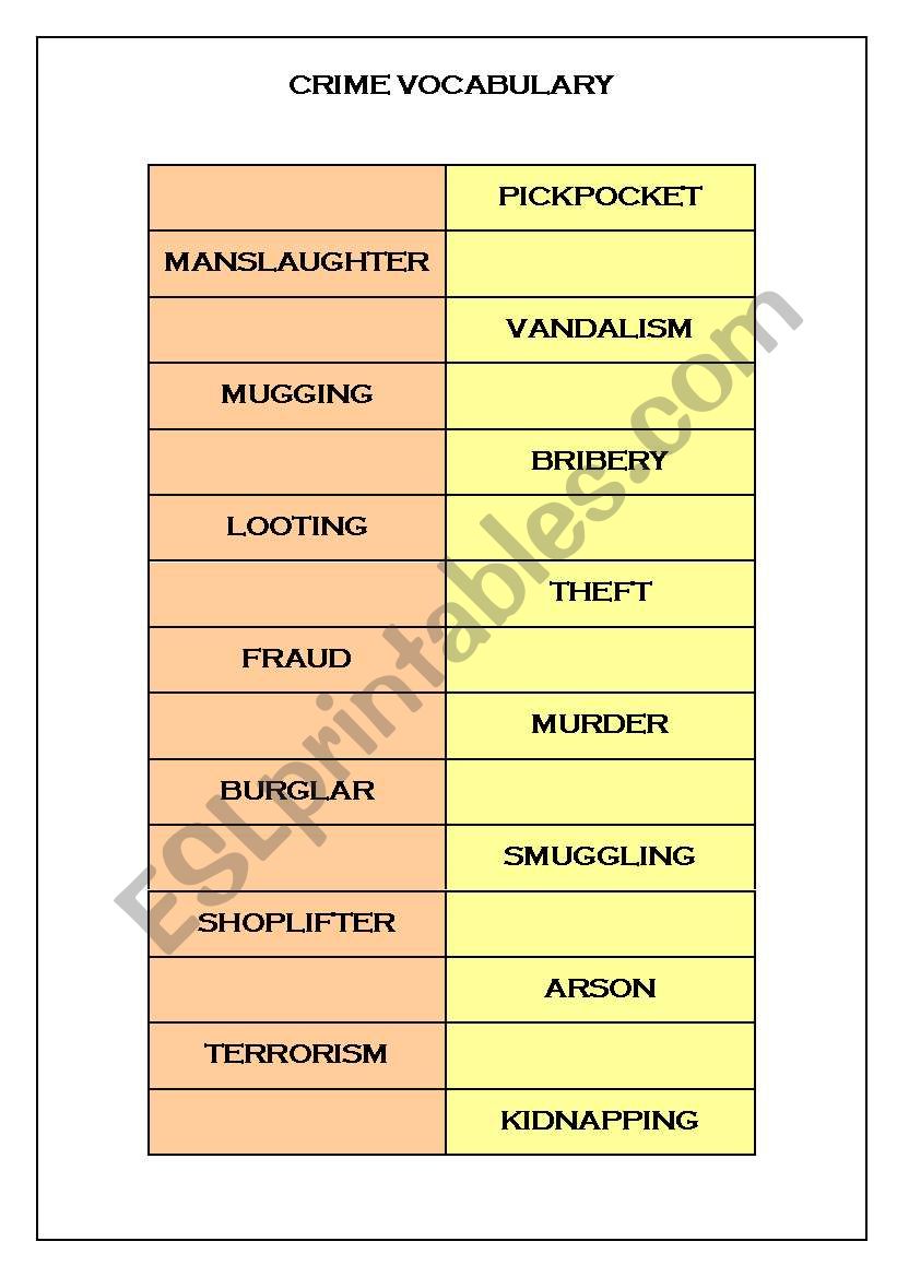 crime vocabulary worksheet