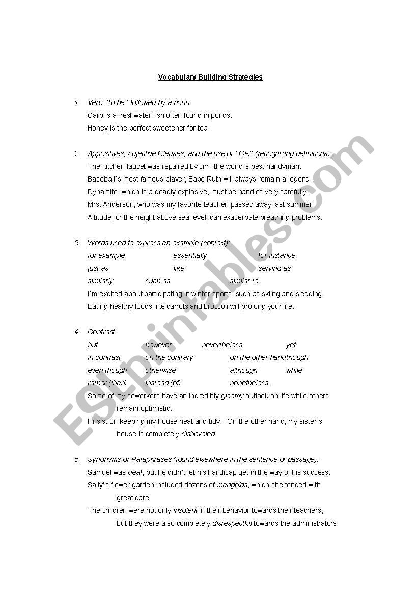 Vocabulary Strategies worksheet