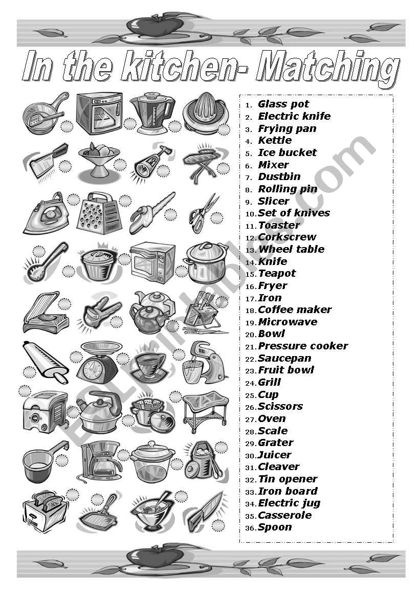 Italian Vocabulary Exercise - Picture Matching Exercise - Kitchen