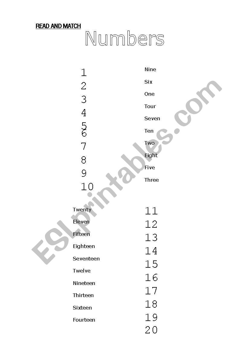 NUMBERS worksheet