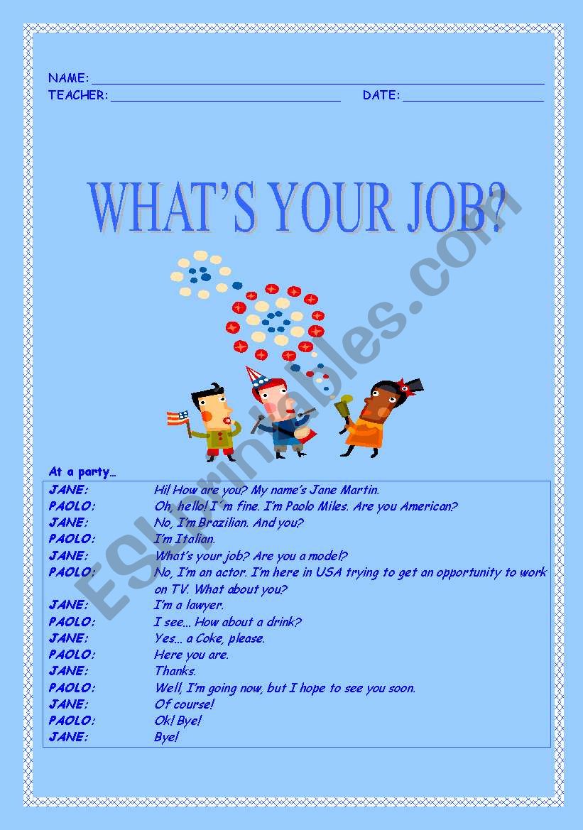 What´s your job? - ESL worksheet by Patrizzia