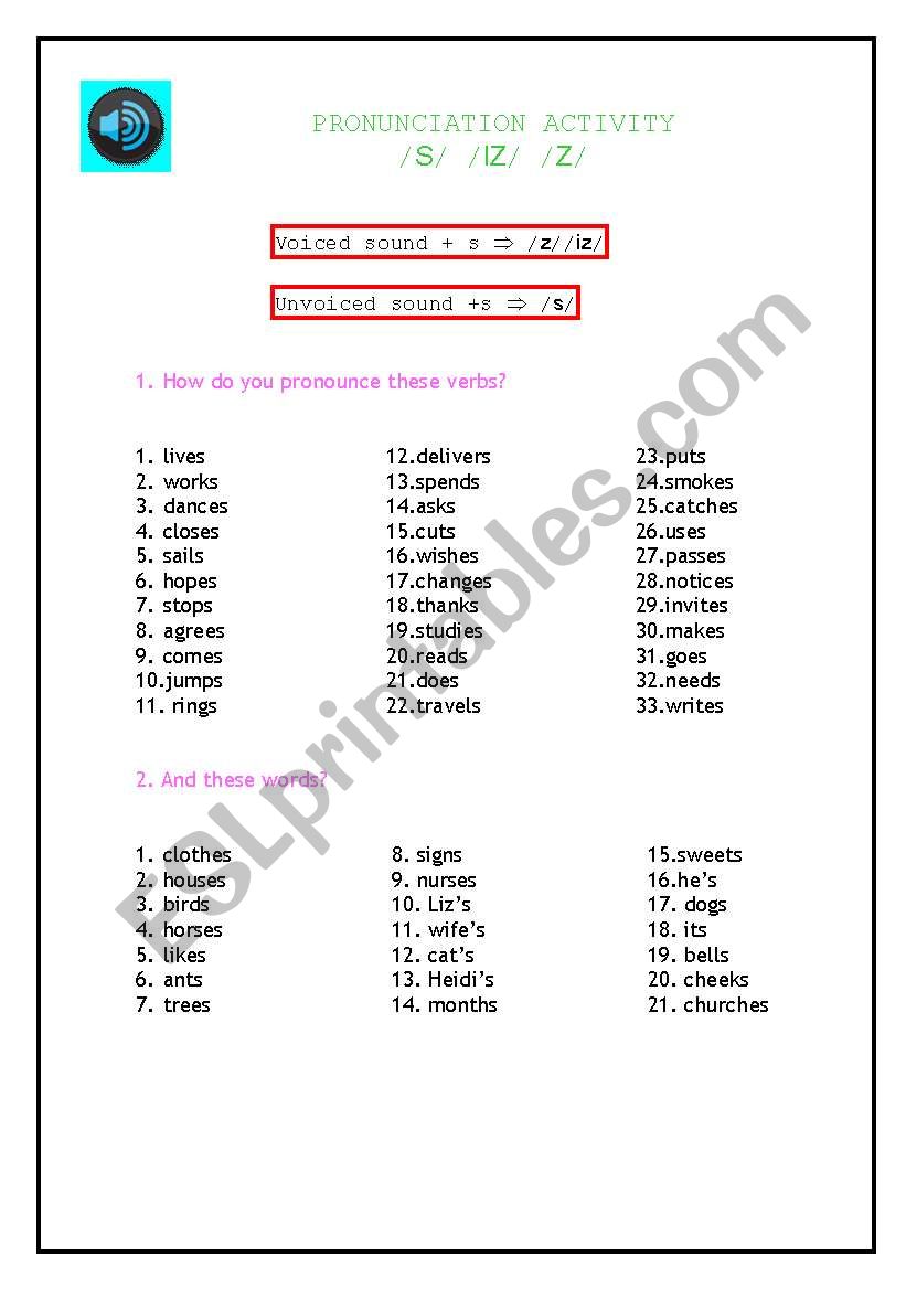  S Z IZ SOUNDS ESL Worksheet By Avatarda