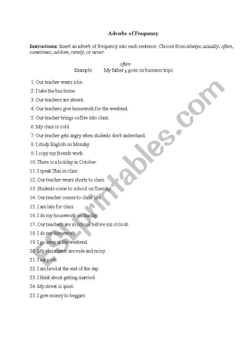 Adverbs of freq worksheet