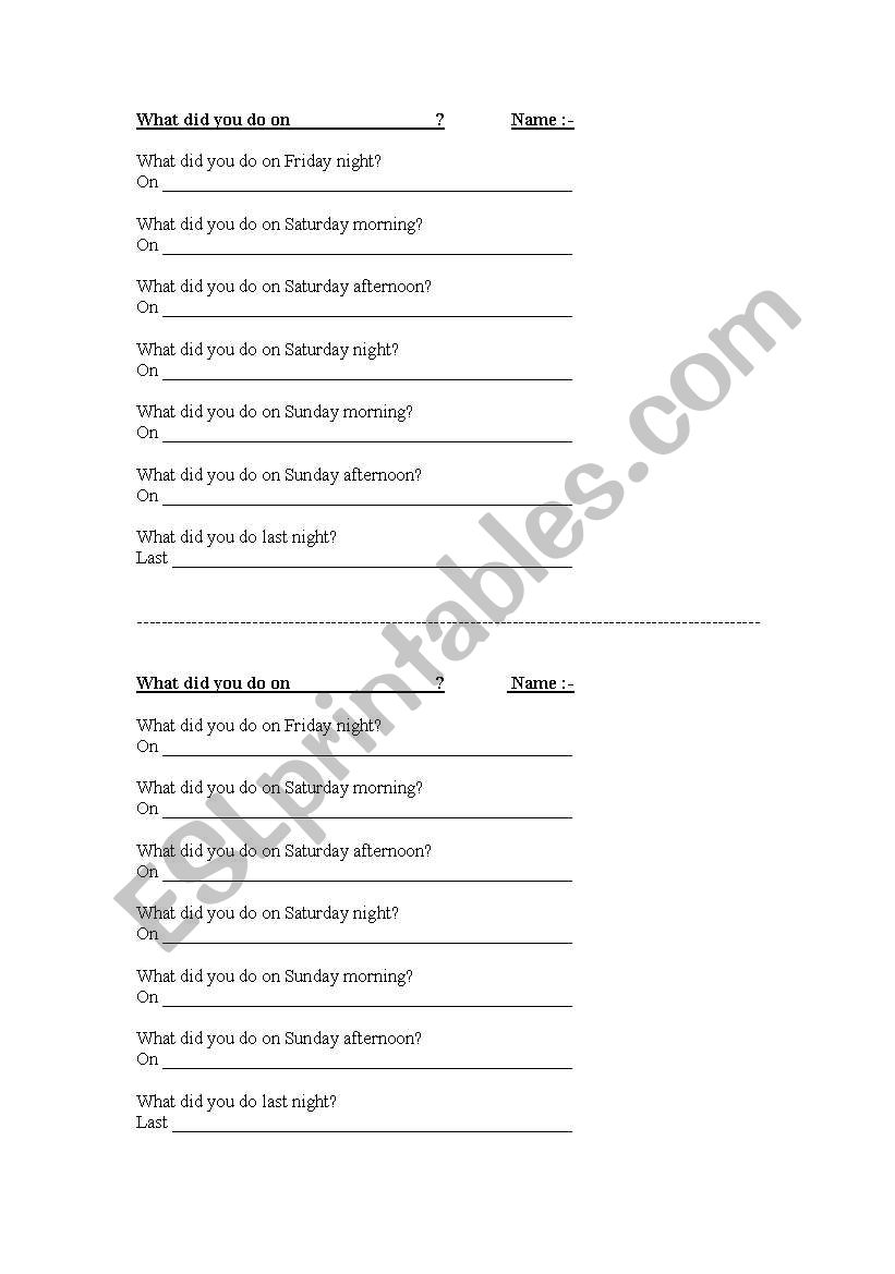 Past simple survey worksheet