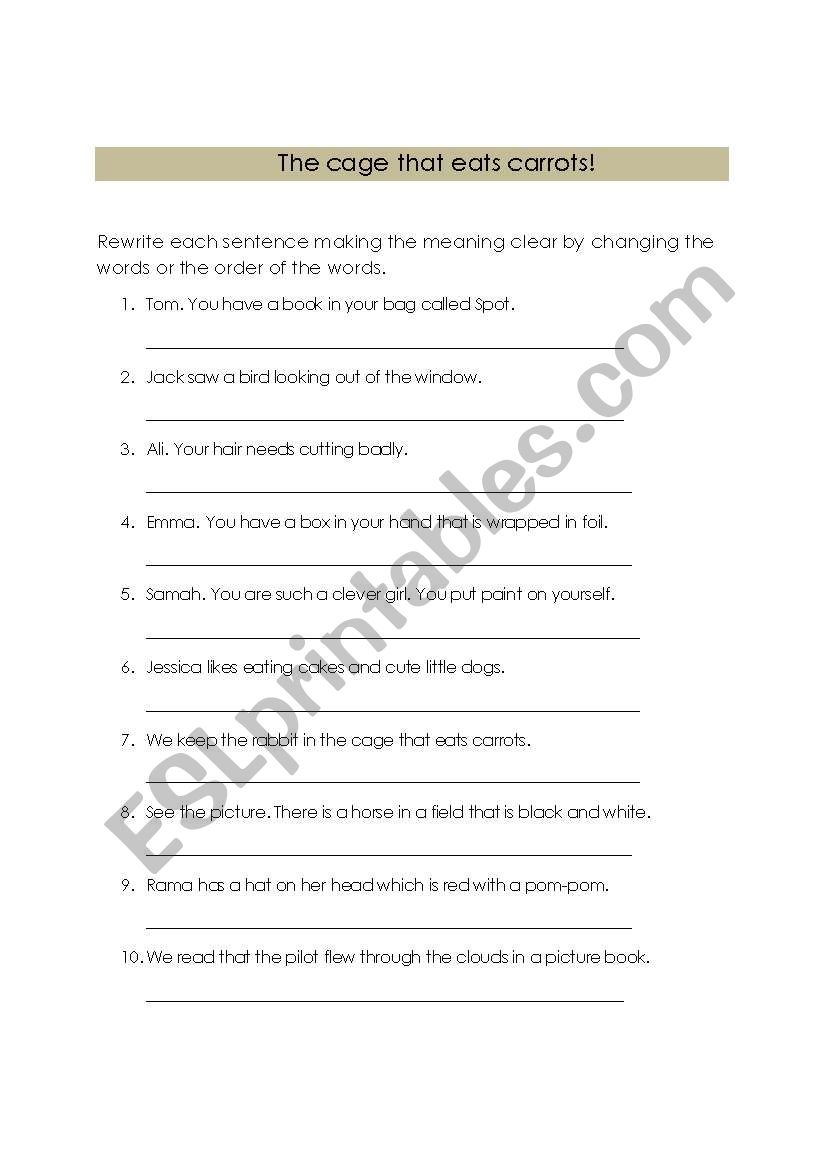 the cage that eats carrots worksheet