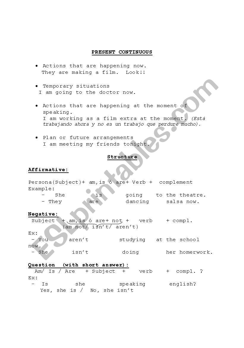 present continuous worksheet