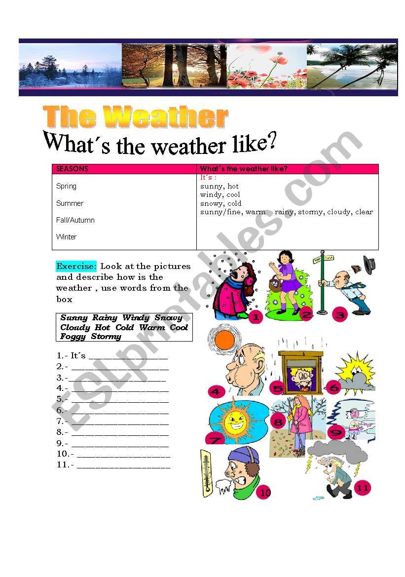 What´s the weather like? - ESL worksheet by Vickita09