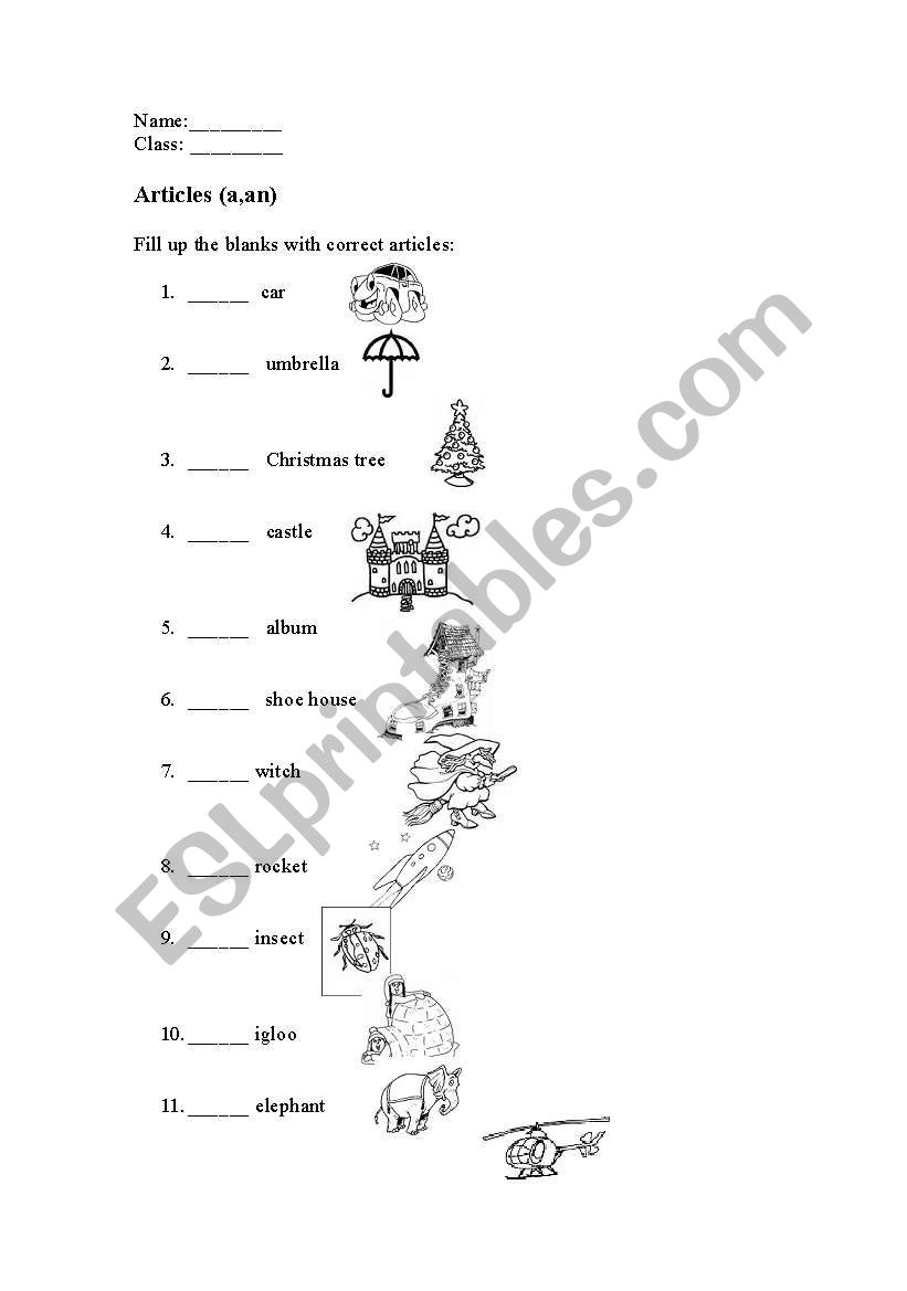 articles worksheet