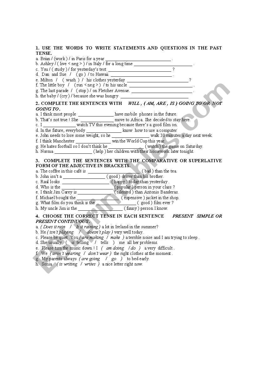 an easy test worksheet