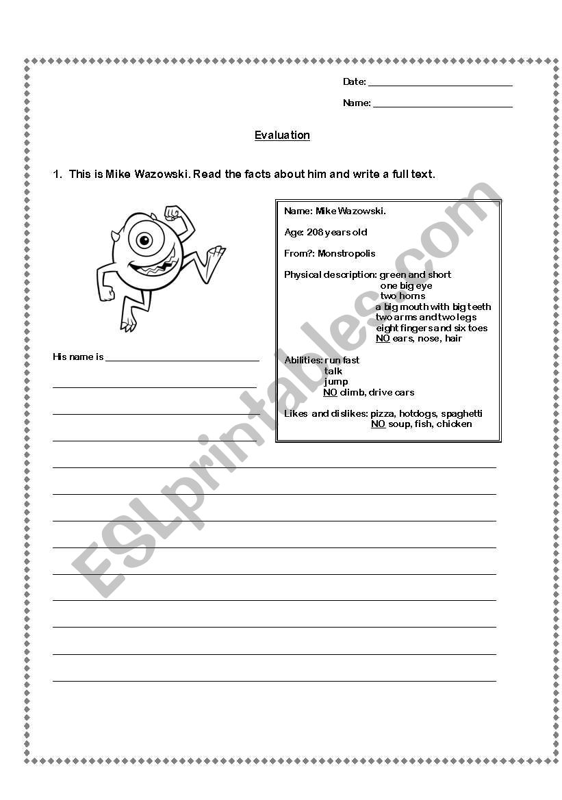 Evaluation  worksheet