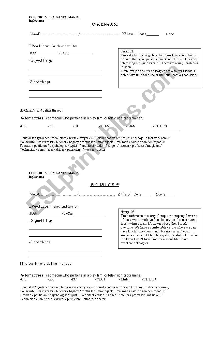 Jobs worksheet