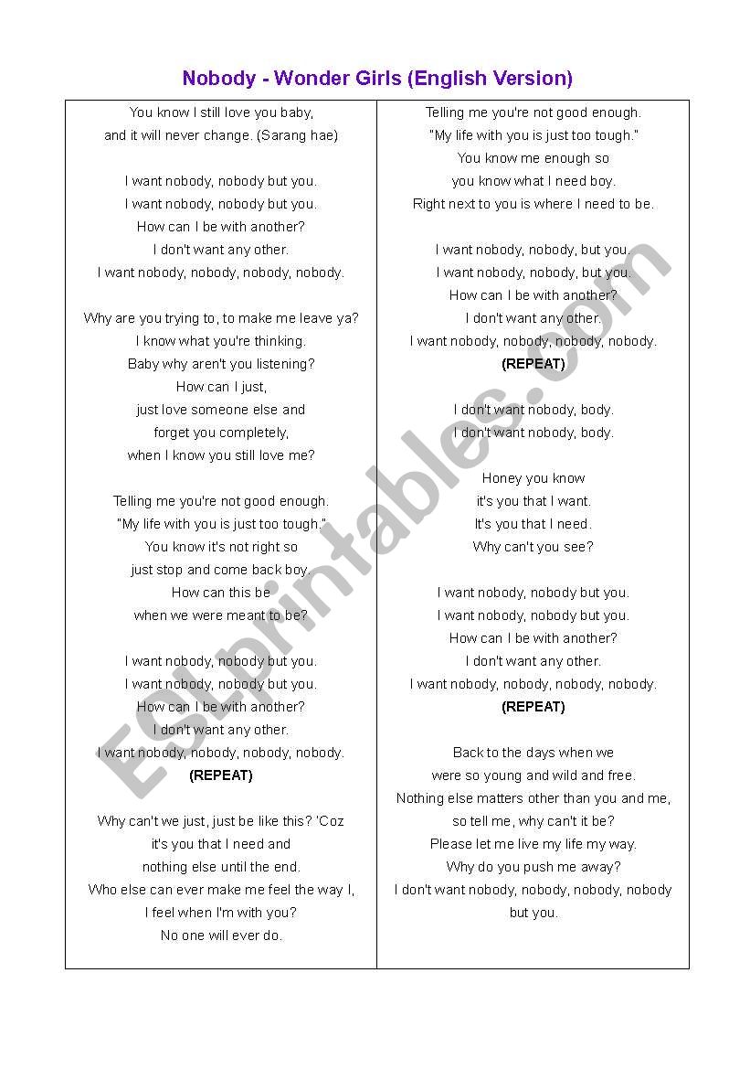 Wonder Girls – Nobody (Karaoke Version) Lyrics