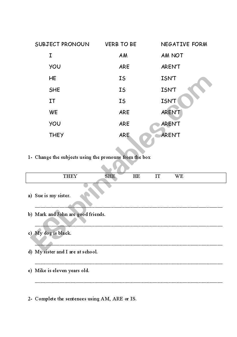 VERB TO BE REVIEW worksheet