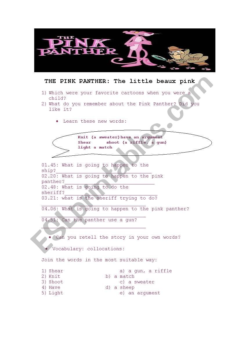 panther pink worksheets