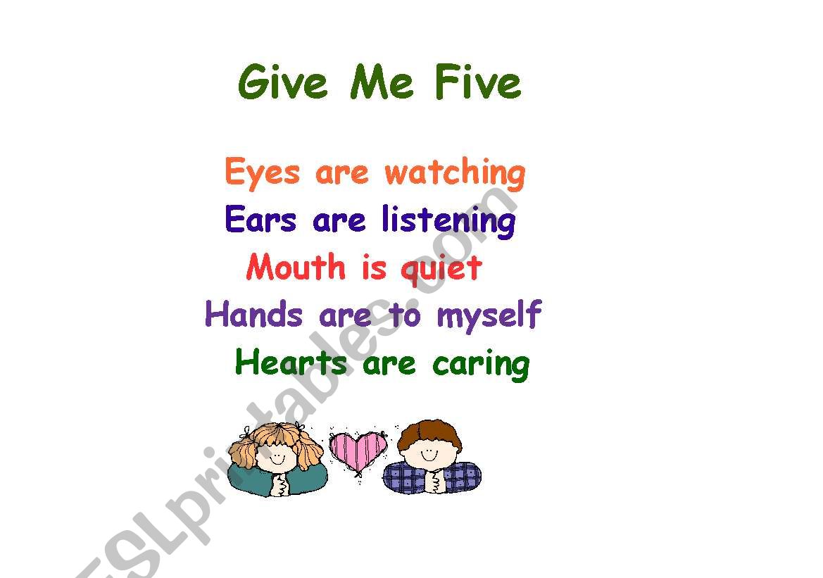 Give me 5 poster worksheet