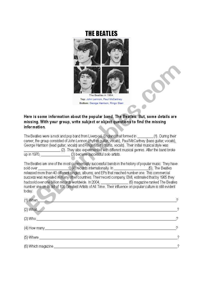 The Beatles worksheet