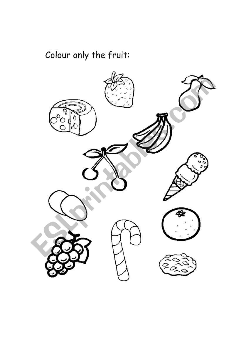 Colour only the fruit worksheet